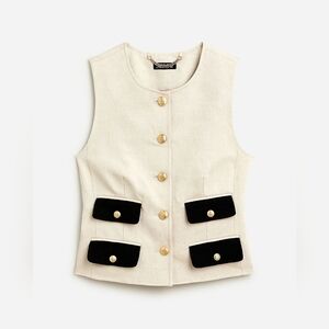 J Crew Cream Contrast Textured Linen Blend Lady Vest In Dried Wheat